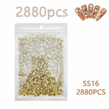 2880 颗扁平水晶圆形水钻，香槟色，SS6-Ss20 4.8 毫米，6 种尺寸，胶水固定在玻璃水钻上，圆形合成宝石用于美甲和工艺品，用胶水固定，美甲用品，指甲，指甲饰物，指甲宝石 1.7-4.8 毫米 - 香檳色 - 查看 14
