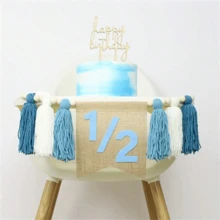 1 件套手工制作的 1/2 生日高脚椅横幅套件 - 波西米亚木珠和流苏花环，蓝色和白色 - 非常适合第一个生日庆祝和派对装饰、婴儿生日派对装饰 - 多色 - 查看 7