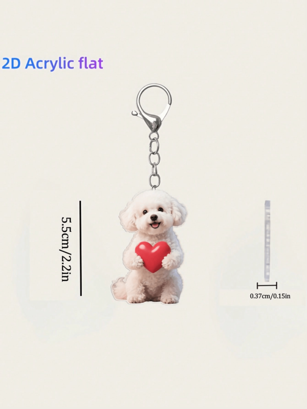 1 pieza Lindo llavero con forma de corazón 2D de perro, ideas de regalo de Navidad, cordones con soporte para tarjeta de identificación, accesorios para automóvil, encantos para bolsos