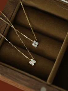 1pc Elegant Diamond Four-Leaf Clover Necklace 925 Sterling Silver Women's Delicate Necklace High-End Jewelry Party Gift Birthday Gift Dating Essentials