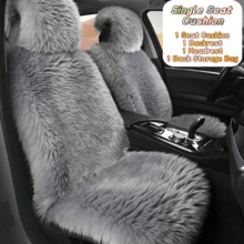 Thick Plush Car Front Single Seat Cushion - Stylish And Warm Plush Seat Covers With Backrest And Storage Pocket For Driver And Passenger - Universal Fit For Fall And Winter Auto Accessories
