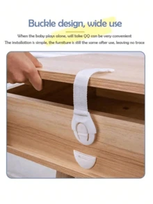 10 件白色儿童橱柜锁，婴儿防护抽屉锁，防止手指被夹，带扣设计 - 白色 - 查看 4