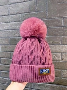 1pc Women's Thick Warm Wool Hat, Women's Winter Wool Pom Pom Knit Hat, Multi-Functional Thick Cold-Proof Hat - Black - View 1
