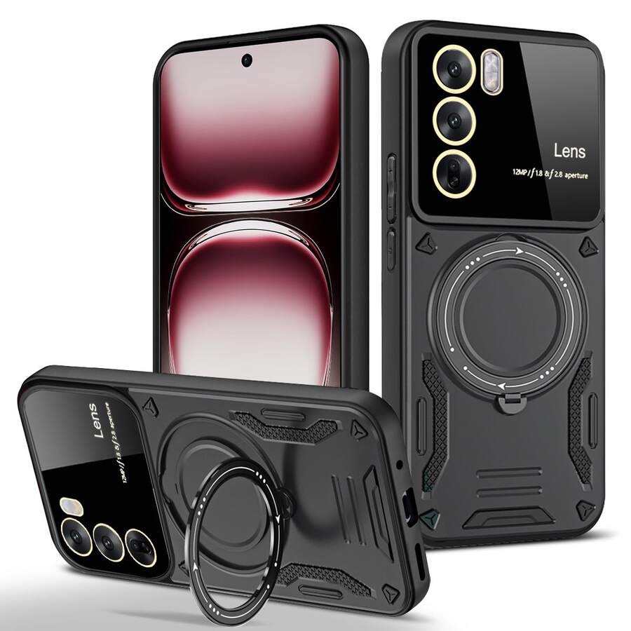 OPPO RENO 12 5G Phone Case With Ring Holder And Full Camera Protection - Black - View 1