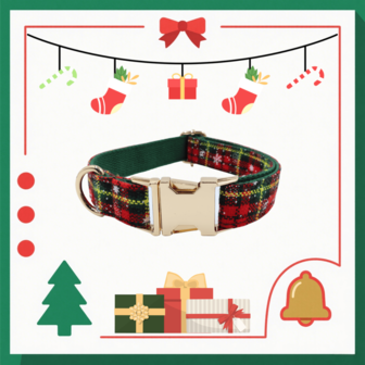 1 PC Adjustable Christmas Themed Dog Collar With Quick Release Buckle, Soft And Durable Festive Red And Green Snowflake Pattern, Festive Pet Accessories In Multiple Sizes, Dog Collars, Pet Identification, Fashionable Pet Accessories, High-Quality Metal Hardware,