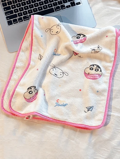 Crayon Shin-Chan Pink & White Edition Deluxe Towel, Premium Coral Fleece Fabric, Gentle On Skin, Quick-Drying, Adorable Pink And White Shin-Chan Design, Perfect For Bathroom, Hair, Or Face, Suitable For Everyone, A Stylish Addition To Any Bathroom