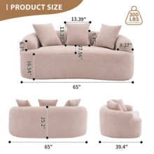 65" Curved Small Loveseat Sofa,Cozy Chenille Upholstered Couch With 3 Pillows,Modern Deep Seat Cloud Couch Memory Foam Compression Sofa,For Living Room Apartment Office,No Assembly Needed - 米色 - 查看 8