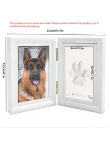 PETSIN 1pc Pet Paw Print Photo Frame, No Colorful Accessories, No Letter Board, Includes Claypaw Print Kit, Cat Or Dog Memorial Gift, Pet Home Decor, Wooden Desktop Frame, Pure White