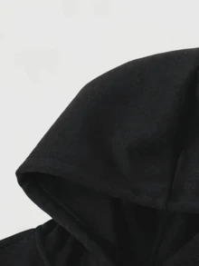 [Two-Piece Set] Men's Casual Sports Hooded Sweatshirt, Long-Sleeved Hooded Sweatshirt With Drawstring Trousers, Letter And Star Print Design, Men's Street Suit, Retro Style, Suitable For Autumn And Winter - 黑色 - 查看 5