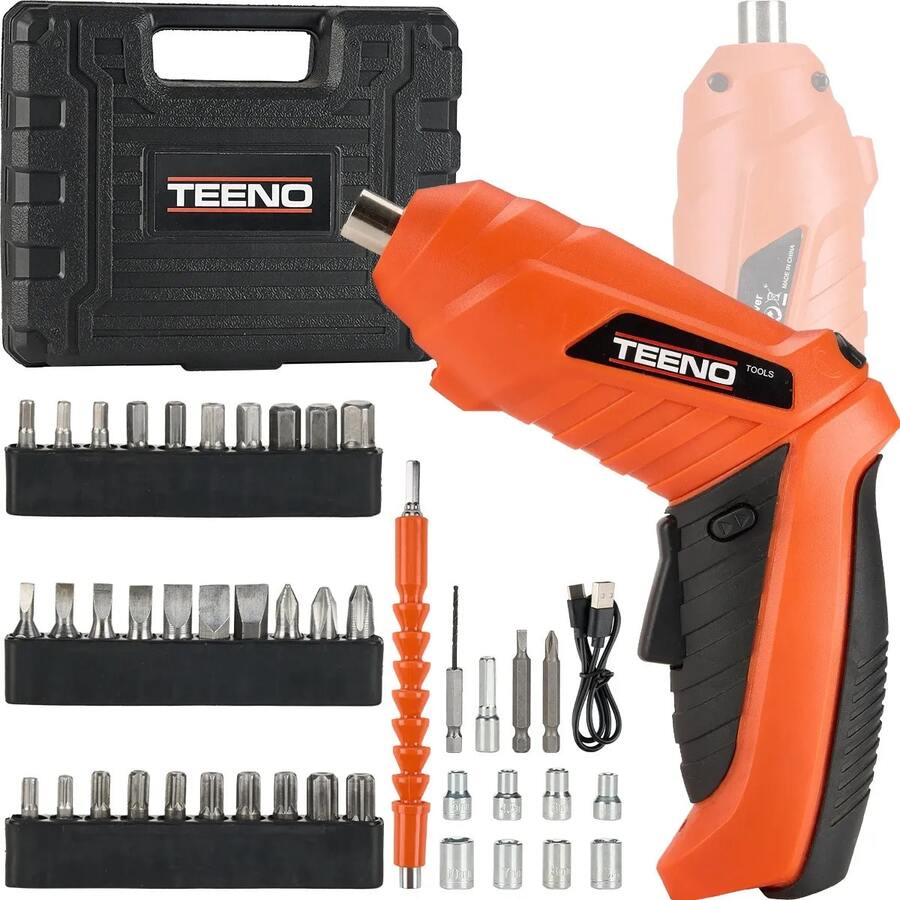 Atornillador Inalambrico Teeno De 3.6v, Kit De 46 Piezas. - Naranja - Ver 1