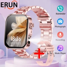 ERUN Reloj inteligente con correa de acero y silicona, actualizado para 2025, para caballeros y damas, con llamadas Bluetooth, carátula personalizable y temporizador, compatible con Android e iOS, regalo festivo con correa de metal - Multicolor - Ver 17
