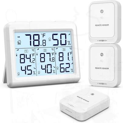 AMIR Upgraded Digital Hygrometer Indoor Thermometer, Wireless Humidity Meter With 3 Sensors, LCD Backlight Room Thermometer With Temperature And Humidity For Home, Office, Bedroom