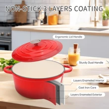 6 Quart Enameled Cast Iron Dutch Oven Pot With Lid, Dual Handle For Bread Baking, Pre-Seasoned Cookware, Heavy-Duty, Oven  Up To 500° F, Non-Stick & Applicable All Cookings, (Blue Red) - Đỏ - Xem 3