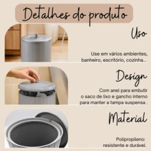 5 Liter Trash Can For Kitchen, Bathroom, Luxury White Gray And Black Sink - Grey - View 5