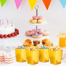 24 Pack Popcorn Boxes For Party, Mini Paper Popcorn Holder Cardboard Snack Container For Party Disposable Snack Candy Bags For Birthday Wedding (2.2 X 4.1 X 3 In) - 金色 - 查看 4