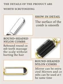 1pc Portable Folding Air Cushion Comb With Integrated Makeup Mirror, Compact Travel Hair Brush For Ladies Daily Use & On-The-Go Styling
