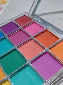SAUA 16-Color Glitter Eyeshadow Palette For Nail Art - Matte And Glitter Effects, Coral Rainbow Tones With DIY Gradient Effect. Rich Color Saturation For Enchanting Eyebrows. Suitable For Creative Nail Designs / Nail Art Powder Palettes. - 彩色 - 查看 3