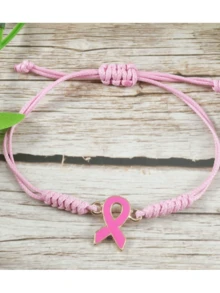 Adjustable Handmade Woven Pink Ribbon Bracelet, Caring For Women's Health