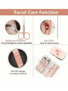 This 7-Piece A-Z Letter Print Travel Nail Art Set Features Pink Flowers And Initials Of Your Name, A Large-Capacity Nail Care Storage Box, Stainless Steel Tools, An Ultra-Sharp, Splash-Proof Nail Clipper Set, And A Classic Design Nail Clipper Case. - Multicolor - View 6