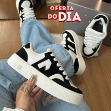 Tênis Feminino Plataforma Casual Leve para Passeios e Trabalho - Preto e Branco - Visão 2