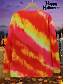 Áo dài tay nữ cỡ lớn họa tiết đầu lâu Halloween mùa thu/đông, kiểu dáng thường ngày, đa năng cho lễ Eid. - trái cam - Xem 3