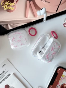 <优雅保护，蝴蝶结时尚>，1 个粉色蝴蝶结透明 TPU 耳机盒，兼容 Apple 系列耳机 - 粉色 - 查看 5