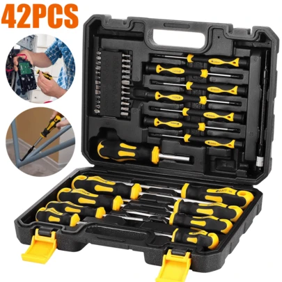42PCS Heavy Duty Premium Magnetic Screwdriver Set Cross-Head Flat Heads Precision