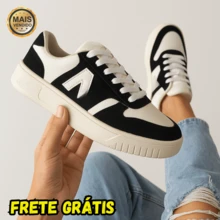 Tênis Feminino Plataforma Casual Leve para Passeios e Trabalho - Preto e Branco - Visão 5