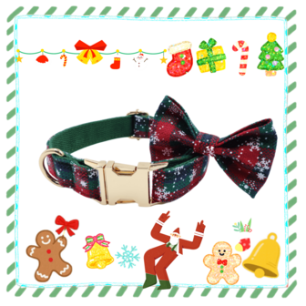 2 件可调节圣诞主题狗项圈蝴蝶结，带快速释放扣，柔软的节日红绿雪花图案，多种尺寸的节日宠物配饰，狗项圈，安全宠物识别，时尚宠物配饰