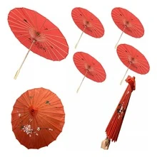 Sombrilla de bambú colorida para decoración de bodas, 5 Sombrillas China Tela Para Boda Fiesta Decoración H G Q - Rojo - Ver 6