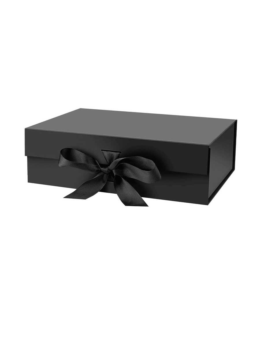 1 pieza Caja de regalo plegable de unicolor, caja de empaque, caja de regalo para fiestas, regalo versátil para familia y amigos,Caja rectangular con tapa magnética, luces y cierre de lazo para festivales, fiestas, regalos de cumpleaños, caja para pedida de mano, bodas, Navidad, Halloween, embalaje de regalos de cumpleaños - Negro - Ver 1