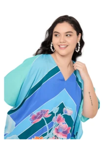 Gypsie Blu Floral Women Plus Size Kaftan Long Dress Beach Coverup Loungewear Housdress - 天藍色 - 查看 4