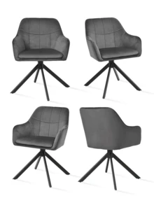 Goeurvant Modern Grid-Stitched Upholstered 360° Swivel Dining Chairs With Armrests And Removable Cushion For Dining Room, Living Room, Office - Set Of 2 / Set Of 4 / Set Of 6 - Dark Grey - Dark Grey - View 15
