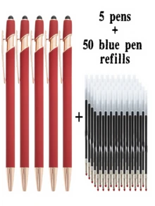 21-55 Stücke/Set Metall Kugelschreiber mit einziehbarer Spitze und Touchscreen-Stylus - Reibungsloser Schreibfluss, rutschfester Griff, kompatibel mit verschiedenen Geräten, inklusive schwarzer Tintenfüllung, geeignet für den täglichen Gebrauch