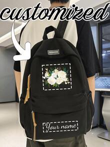 单包装，可定制背包，纯色，可定制姓名、文字、照片或图像；时尚，个性化；适合作为礼物、学校用品、学生用品、购物、休闲用品、书籍收纳、办公用品、DIY、创意、独特、防溅、耐用、多功能、通用，适合学校、工作、通勤、旅行、多用途、大容量、多功能、可爱迷人，是新年的理想之选。 - 黑色 - 查看 2