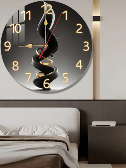 Pc 10 Inch/12 Inch Moderne Minimalist Zwart Golden Abstract Wooden Wand Klok Artistic Swirling Large Numbers, AA Battery Powered Stylish Living Room Luxe Lovers Home view 6