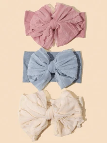 3pcs/Set Children Hair Accessories, Big Bowknot Nylon Headband And Chiffon Hair Ties For Girls - Multicolor - View 7