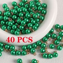 20 piezas/40 piezas/80 piezas Colgante redondo de perla ABS falsa vintage elegante y brillante, manualidades DIY para decoración del árbol de Navidad, accesorios de joyería para mujer para collar, pulsera, pendiente, bolso y cadena, adecuado para trabajo y uso diario