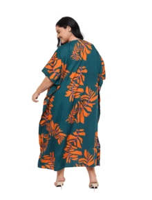 Gypsie Blu Women Kaftan Dress Plus Size Beach Coverup Loungewear Nightdress Summer Night Gown Maxi Length Caftan - 青色 - 查看 5