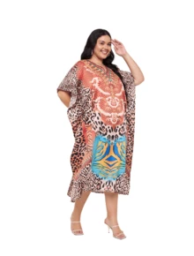 Gypsie Blu Kaftan For Plus Size Women  Beach Swimsuit Coverup Lounge Wear Housedress Long Caftan - 亮橙色 - 查看 2