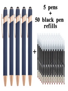 21-55 Stücke/Set Metall Kugelschreiber mit einziehbarer Spitze und Touchscreen-Stylus - Reibungsloser Schreibfluss, rutschfester Griff, kompatibel mit verschiedenen Geräten, inklusive schwarzer Tintenfüllung, geeignet für den täglichen Gebrauch
