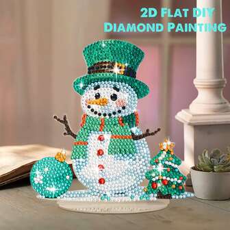 5D DIY Diamond Painting Kit, Snowman Christmas Theme With Asymmetrical Diamonds, Acrylic Mosaic Art Craft, Festive Tabletop Decor, Art Bedroom Decor Gift Set For Christmas Decoration Home Decor Christmas Decorations