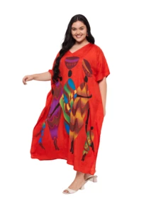 Gypsie Blu Women Plus Size Kaftan Loungewear Housedress Beach Caftan Cover Up Long Maxi Dress - 紅色 - 查看 3