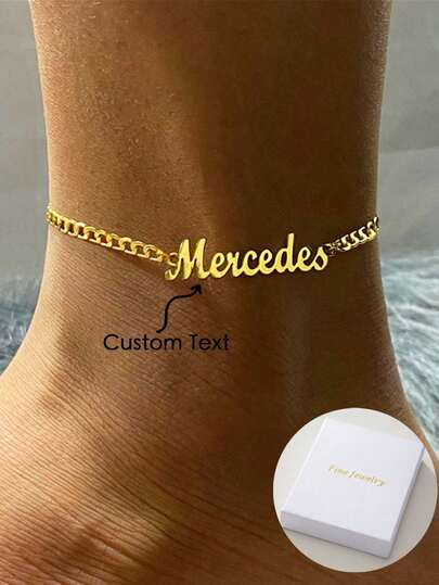 Customized Thick Chain Anklet With English Name, Stainless Steel Material, Classic & Eternal. Minimalist & Elegant Design, Versatile Daily Accessory Suitable For All Seasons. A Surprise Gift For Mom, Grandma, Friends And Family On Occasions Like Christmas, Thanksgiving, Birthday, Family Gathering. Available In Gold, Fashionable, Multicolor, Retro