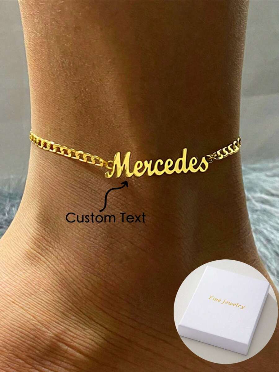 A Fashionable And Noble Custom English Name Thick Chain Foot Chain, Made Of Stainless Steel Material, Classic And Eternal. Simple And Beautiful, Unique Design, Versatile Daily Wear Accessories, Can Be Worn In Spring, Summer, Autumn, And Winter, A Surprise Gift For Mom, Grandma, Friends, And Family At Christmas, Thanksgiving, Birthdays, And Family Gatherings