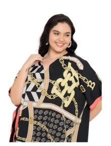 Gypsie Blu Plus Size Women Kaftan Dress Long Caftan Maxi Dress Beach Coverup Outfit - 黑黃 - 查看 4