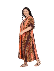 Gypsie Blu Geometric Plus Size Elegant Long Kaftan  Moo Moos Beach Cover Up Caftan Dress - 彩色 - 查看 3