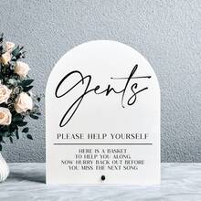 1pc Gents & Ladies Acrylic Sign, Gents & Ladies Bathroom Sign,Contemporary Acrylic Wedding Bathroom Sign With Holder - "Please Help Yourself" His & Hers Hospitality Basket Decor, Battery-Free Tabletop Sign For Wedding Receptions & Events,Engagement Party Desk Decor, Reception And Bridal Shower, Acrylic Sign With Stand, Wedding Party Favors