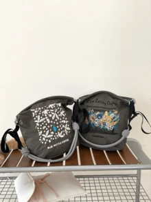 New Bucket Bag With Embroidery, Zipper Closure, Large Capacity, Suitable For Shoulder Wear, Commuting, Shopping, Sports, Casual, Festivals, Christmas Gift