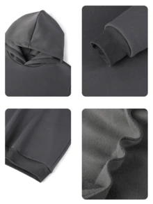 Hanorac casual pentru băieți, 1 bucată, cu imprimeu de cocos, căptușeală termică călduroasă, mânecă lungă, potrivit pentru iubitorii de activități în aer liber, toamnă/iarnă - Gri inchis - Vizualizare 5